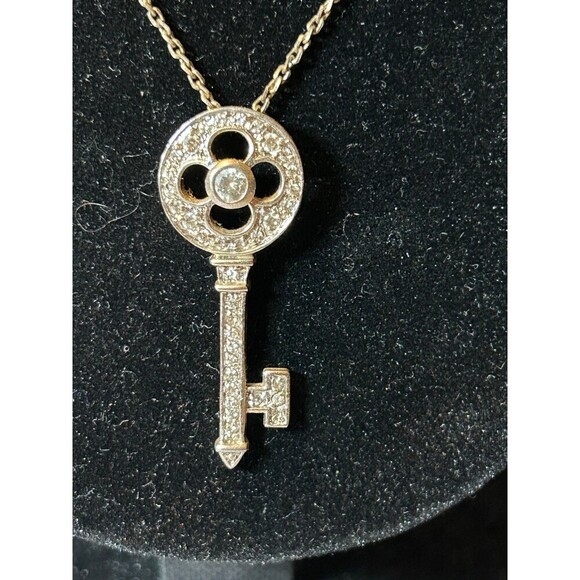 Gold Tone and Rhinestone Key Necklace - Picture 2 of 5